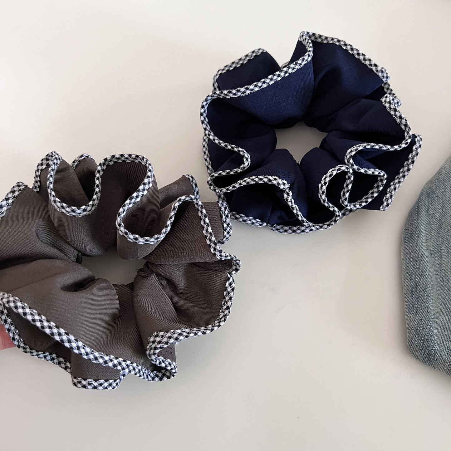Plaid New Style Checkered Scrunchies In Grey For Stylish Hair Accessories