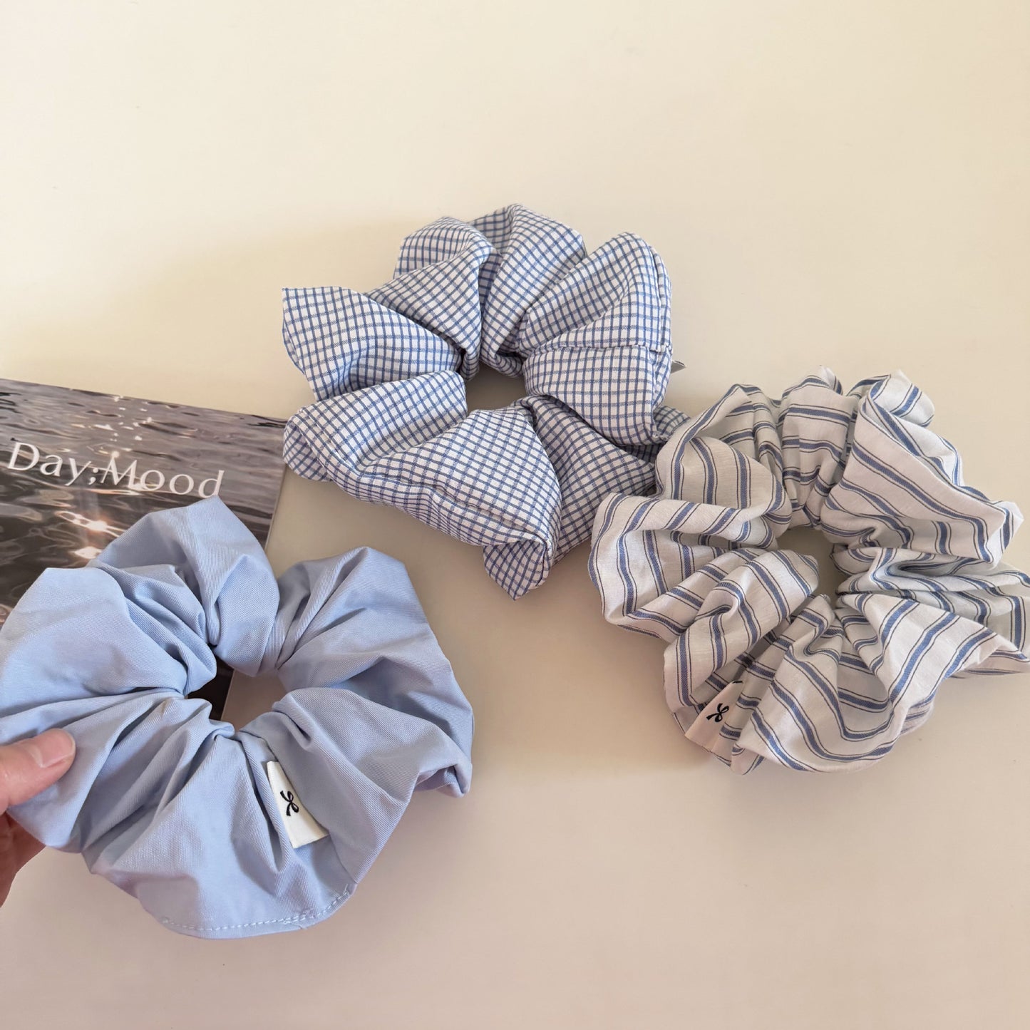 Plaid New Style Cloth Checkered Scrunchies In Light Blue Hair Tie