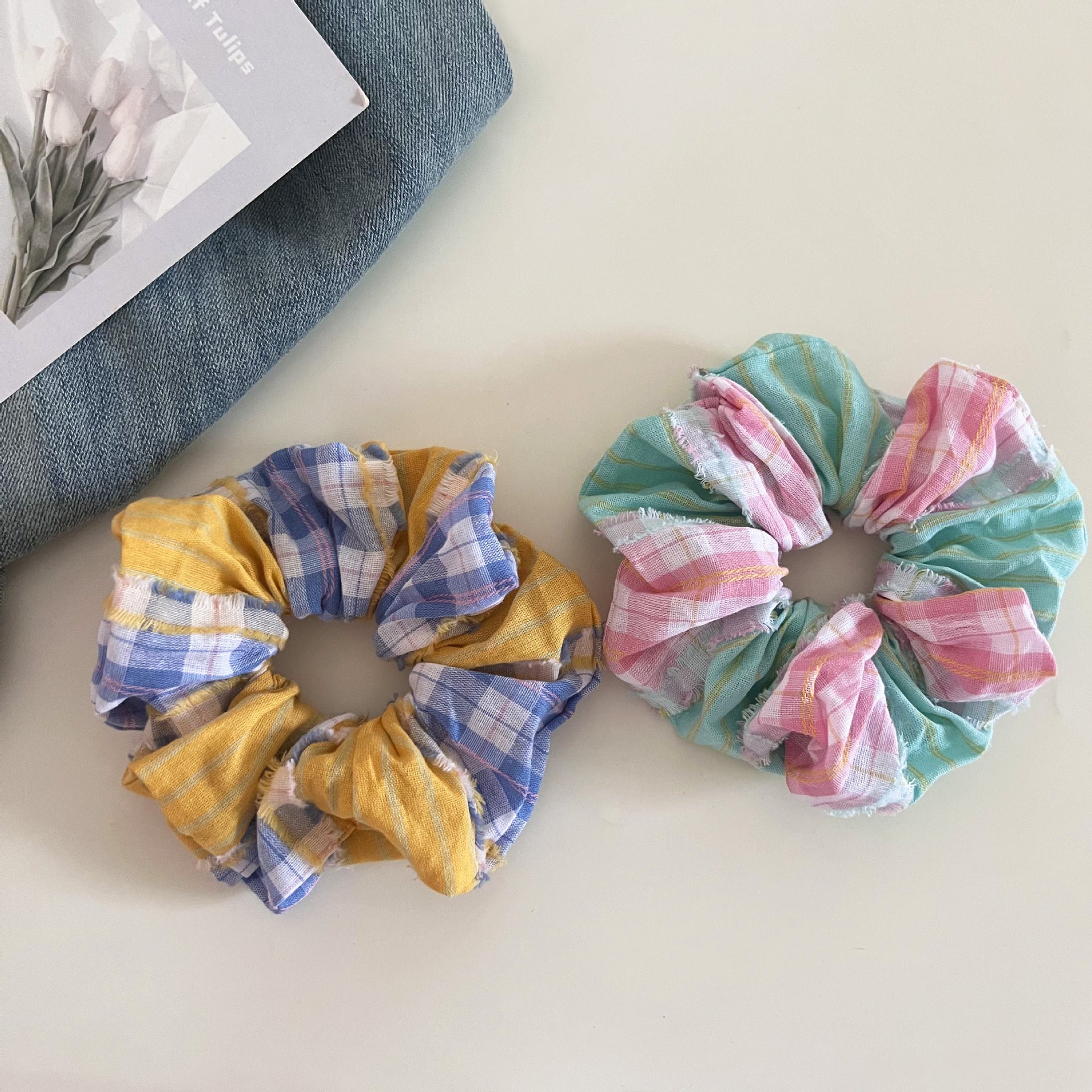 Plaid New Style Checkered Scrunchies In Pink For Stylish Hair Accessories