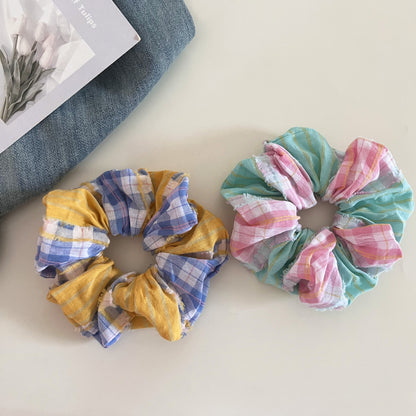 Plaid New Style Checkered Scrunchies In Pink For Stylish Hair Accessories