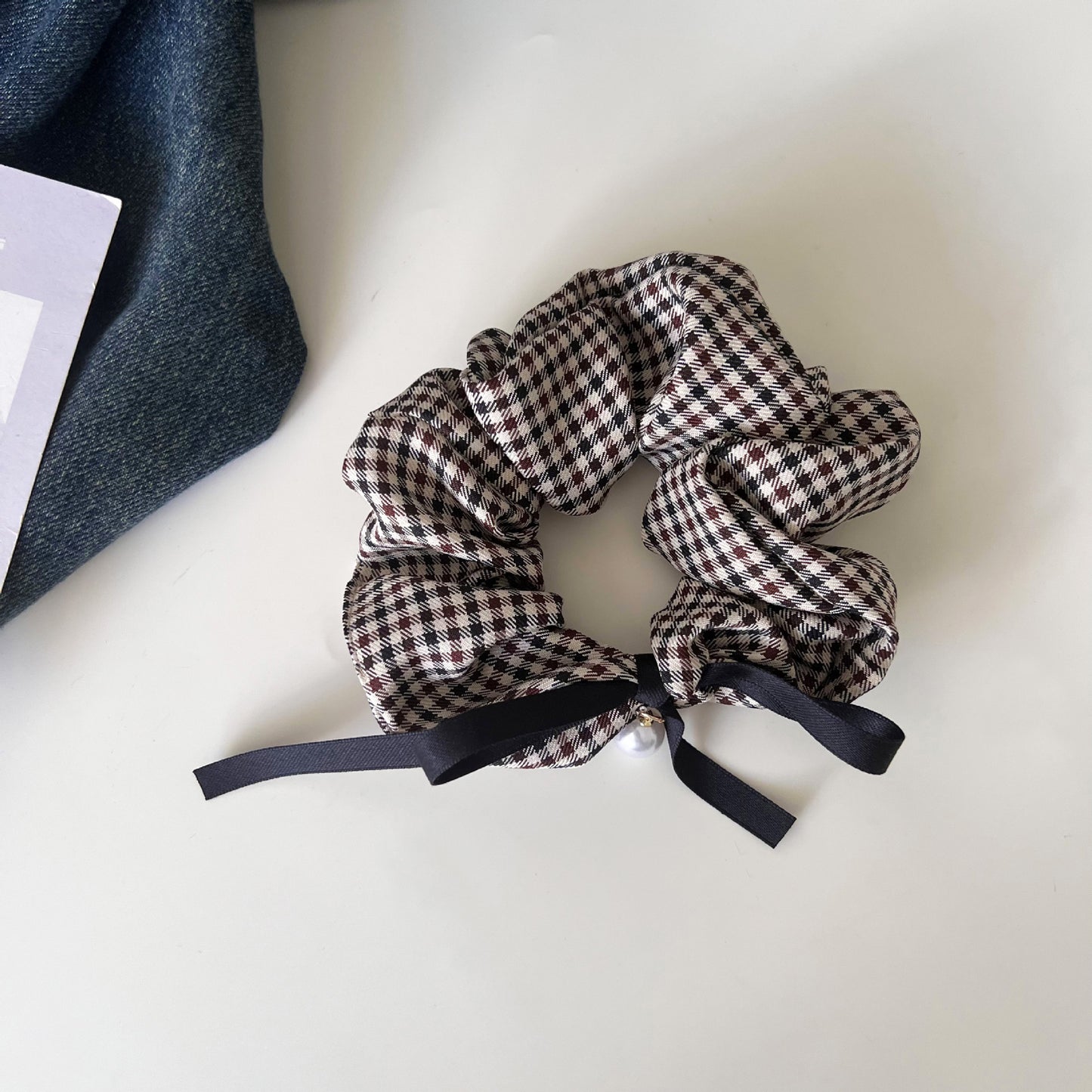 New Style Checkered Scrunchies In Black & White, Classic Hair Accessories With Trendy Pattern