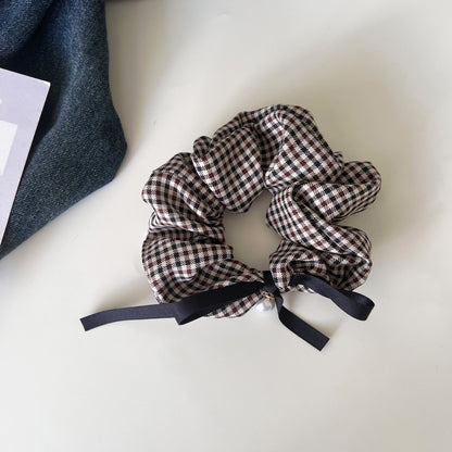 New Style Checkered Scrunchies In Black & White, Classic Hair Accessories With Trendy Pattern