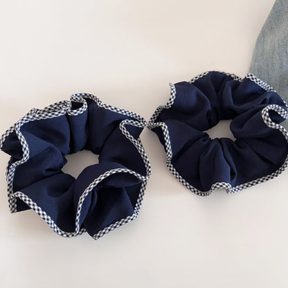 Plaid New Style Checkered Scrunchies In Grey For Stylish Hair Accessories