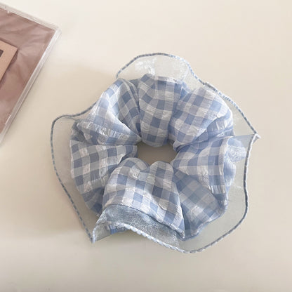 Sweet Plaid Checkered Scrunchies Hair Tie In Black Cloth Material For Stylish Hair Styling