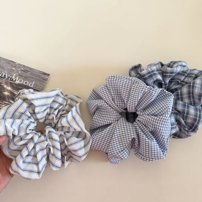 Plaid New Style Cloth Checkered Scrunchies In Light Blue Hair Tie