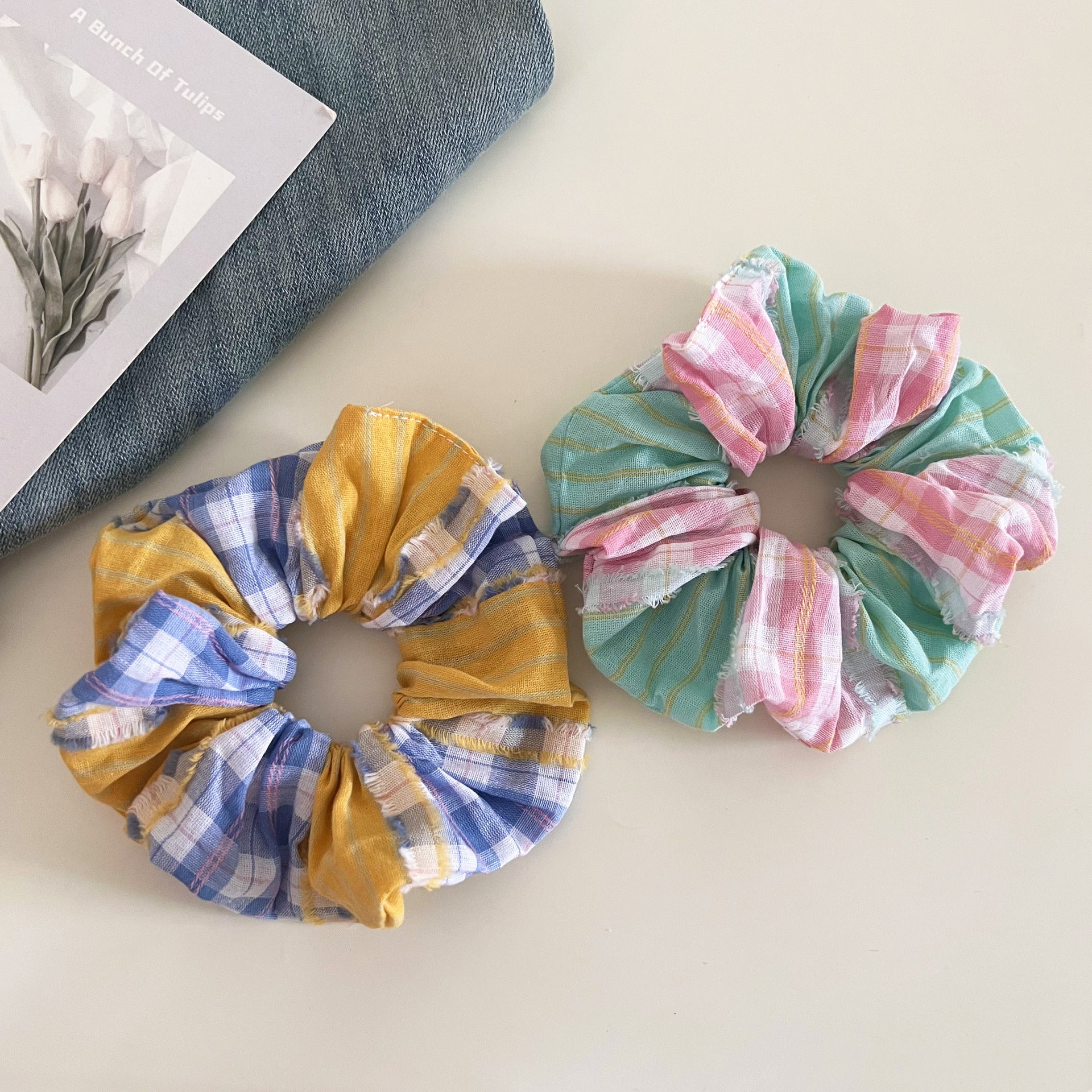 Plaid New Style Checkered Scrunchies In Pink For Stylish Hair Accessories