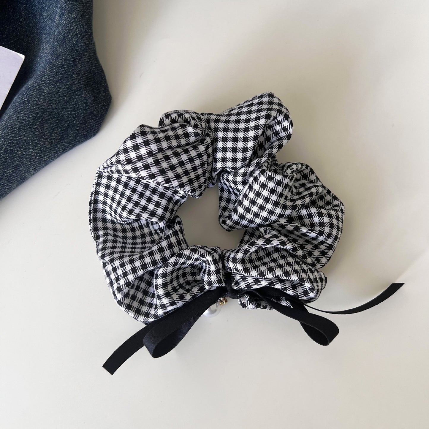 New Style Checkered Scrunchies In Black & White, Classic Hair Accessories With Trendy Pattern