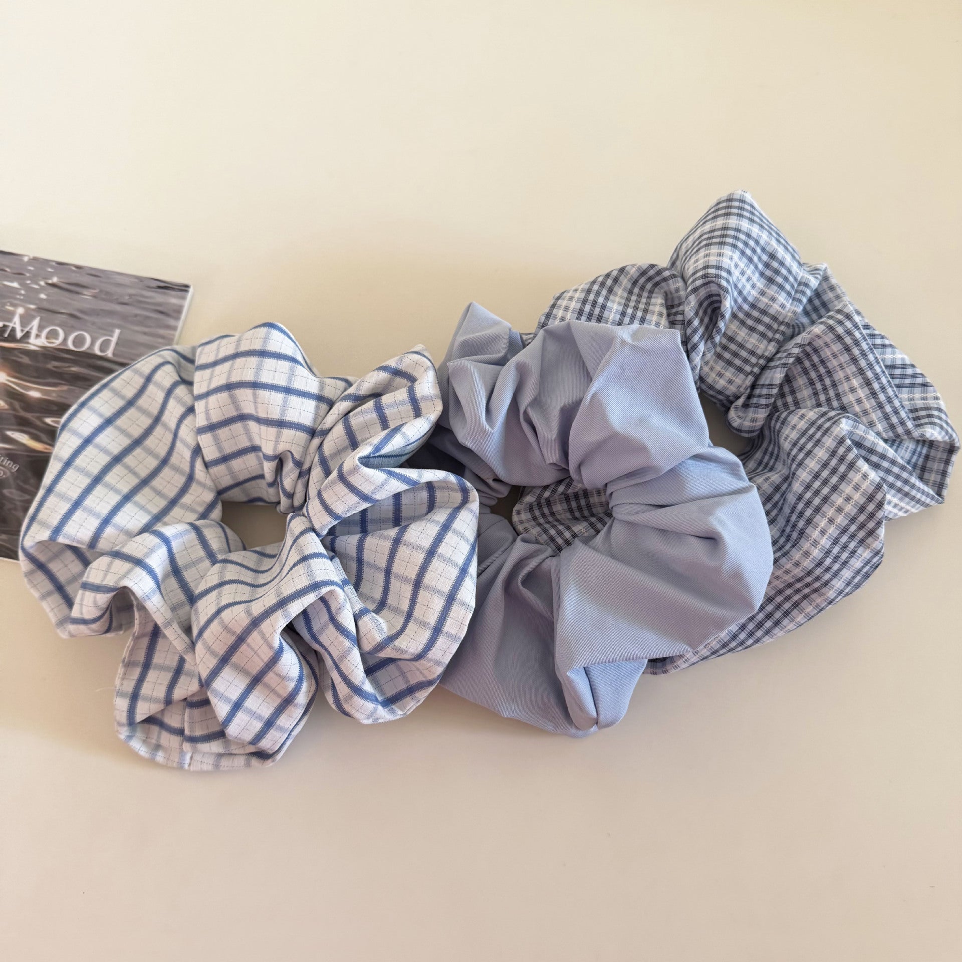 Plaid New Style Cloth Checkered Scrunchies In Light Blue Hair Tie