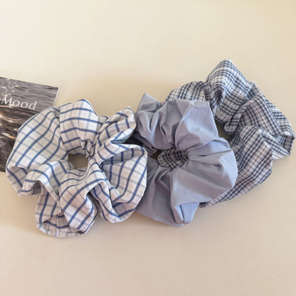 Plaid New Style Cloth Checkered Scrunchies In Light Blue Hair Tie