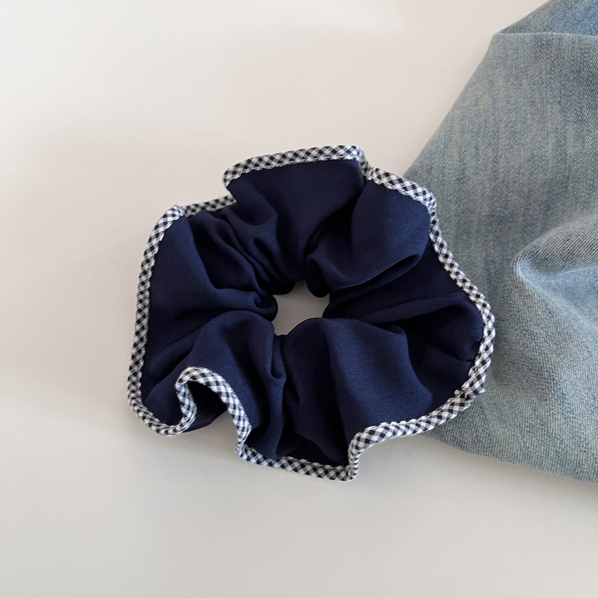 Plaid New Style Checkered Scrunchies In Grey For Stylish Hair Accessories