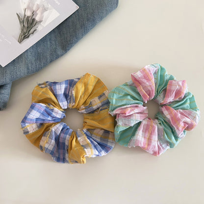 Plaid New Style Checkered Scrunchies In Pink For Stylish Hair Accessories