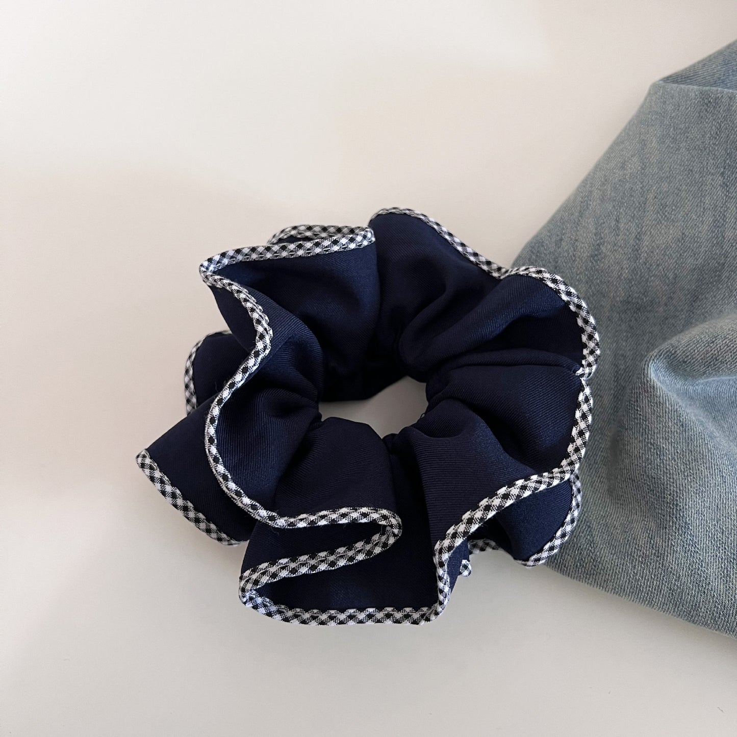 Plaid New Style Checkered Scrunchies In Grey For Stylish Hair Accessories