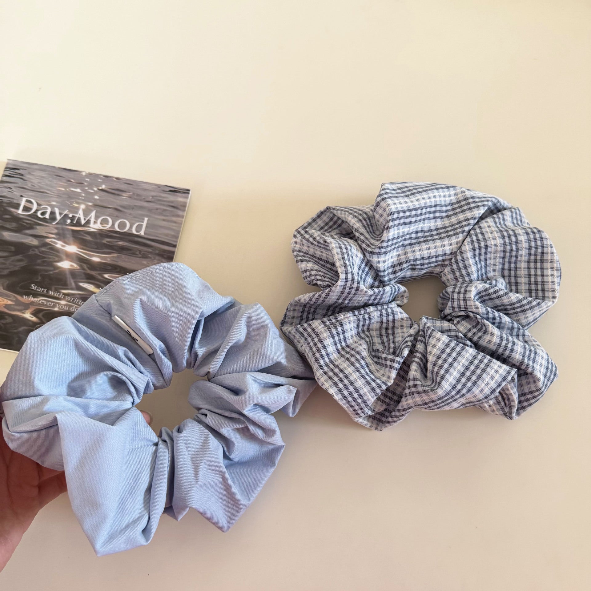 Plaid New Style Cloth Checkered Scrunchies In Light Blue Hair Tie
