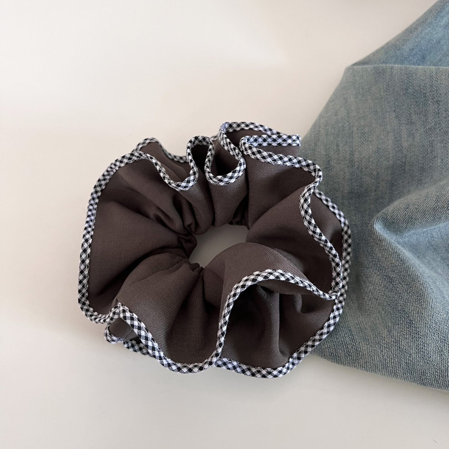 Plaid New Style Checkered Scrunchies In Grey For Stylish Hair Accessories