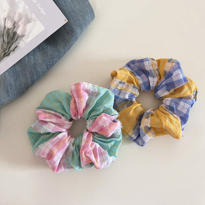 Plaid New Style Checkered Scrunchies In Pink For Stylish Hair Accessories