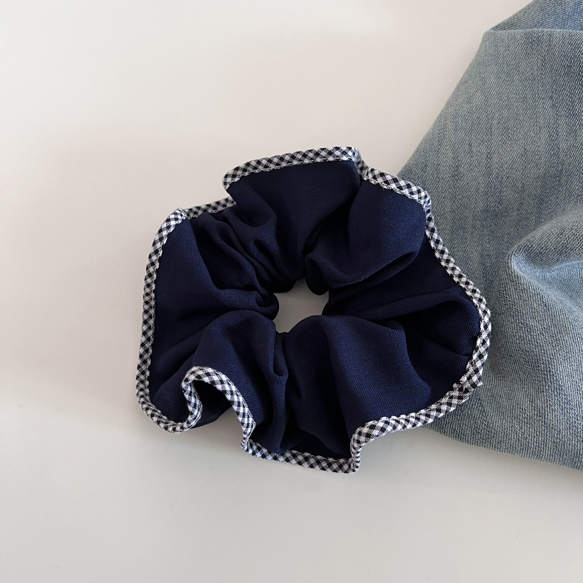 Plaid New Style Checkered Scrunchies In Grey For Stylish Hair Accessories