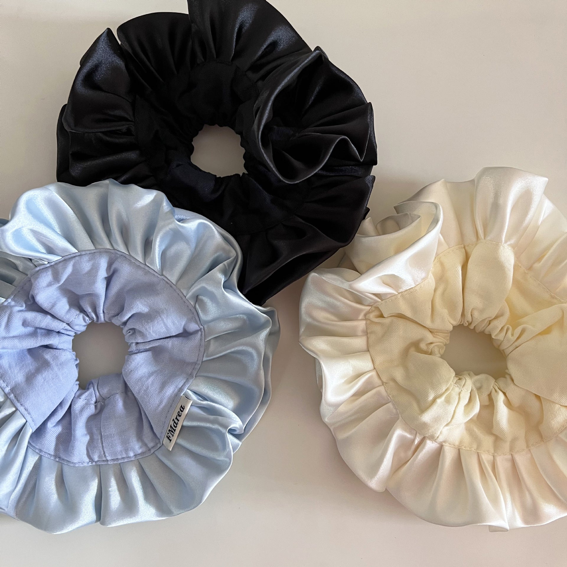 French Style Ruffle Scrunchie Hair Tie In Light Blue Cloth
