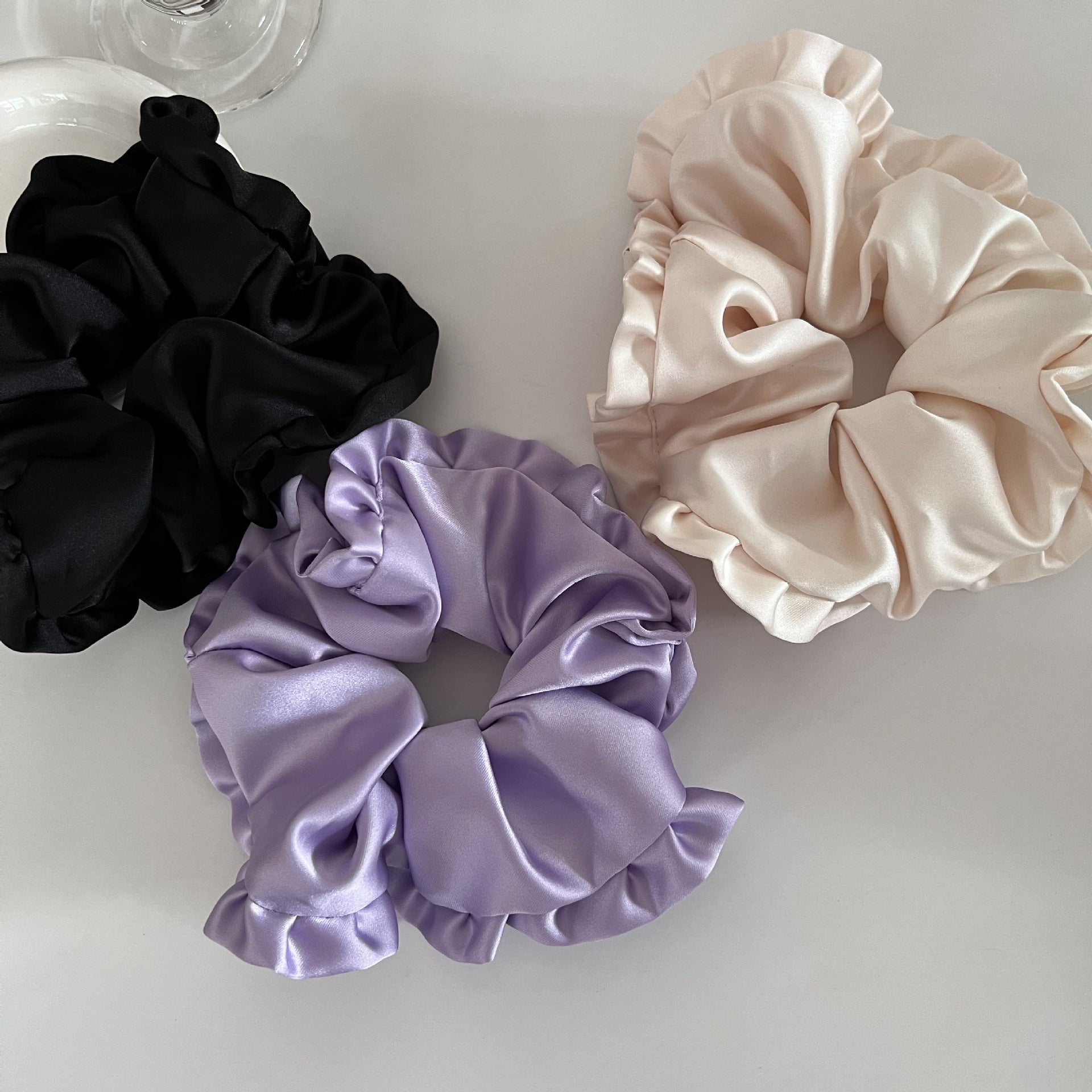 New Style Satin Ruffle Scrunchie In Purple Hair Accessory