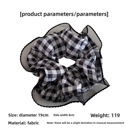 Sweet Plaid Checkered Scrunchies Hair Tie In Black Cloth Material For Stylish Hair Styling