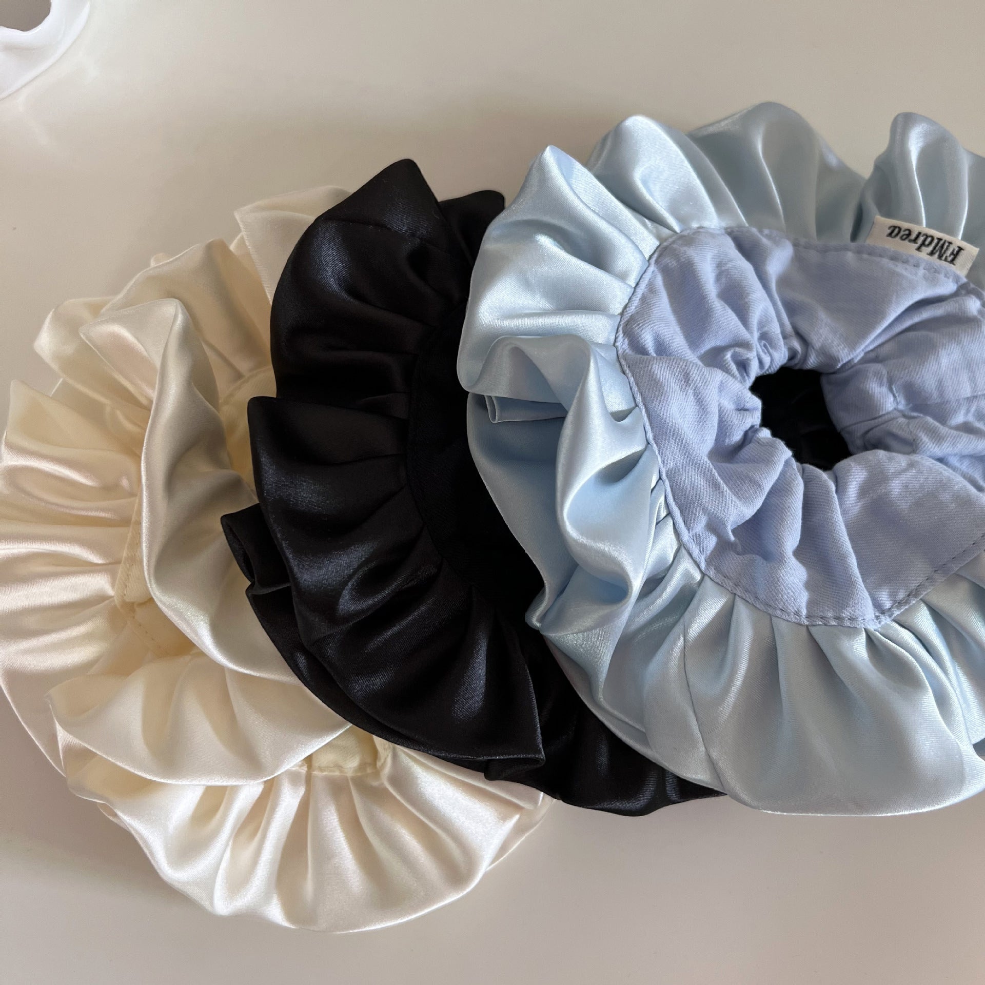 French Style Ruffle Scrunchie Hair Tie In Light Blue Cloth