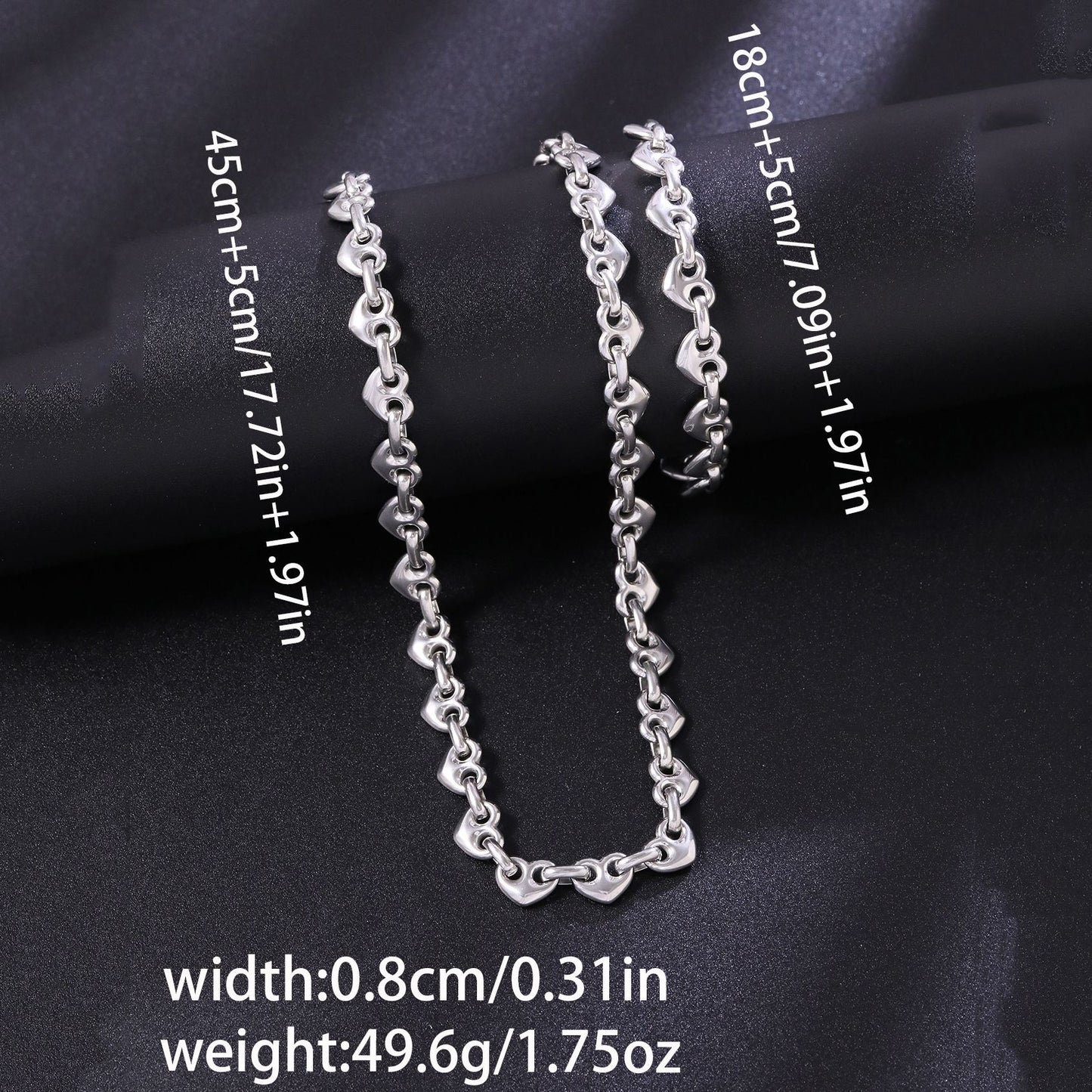Handmade Heart Shape Jewelry Set For Women In Titanium Steel With Cuban Link Chain Curb Chain