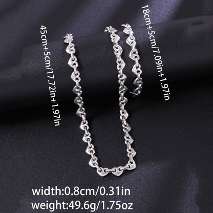 Handmade Heart Shape Jewelry Set For Women In Titanium Steel With Cuban Link Chain Curb Chain
