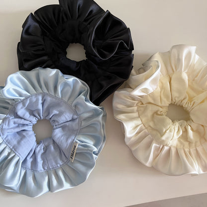 French Style Ruffle Scrunchie Hair Tie In Light Blue Cloth