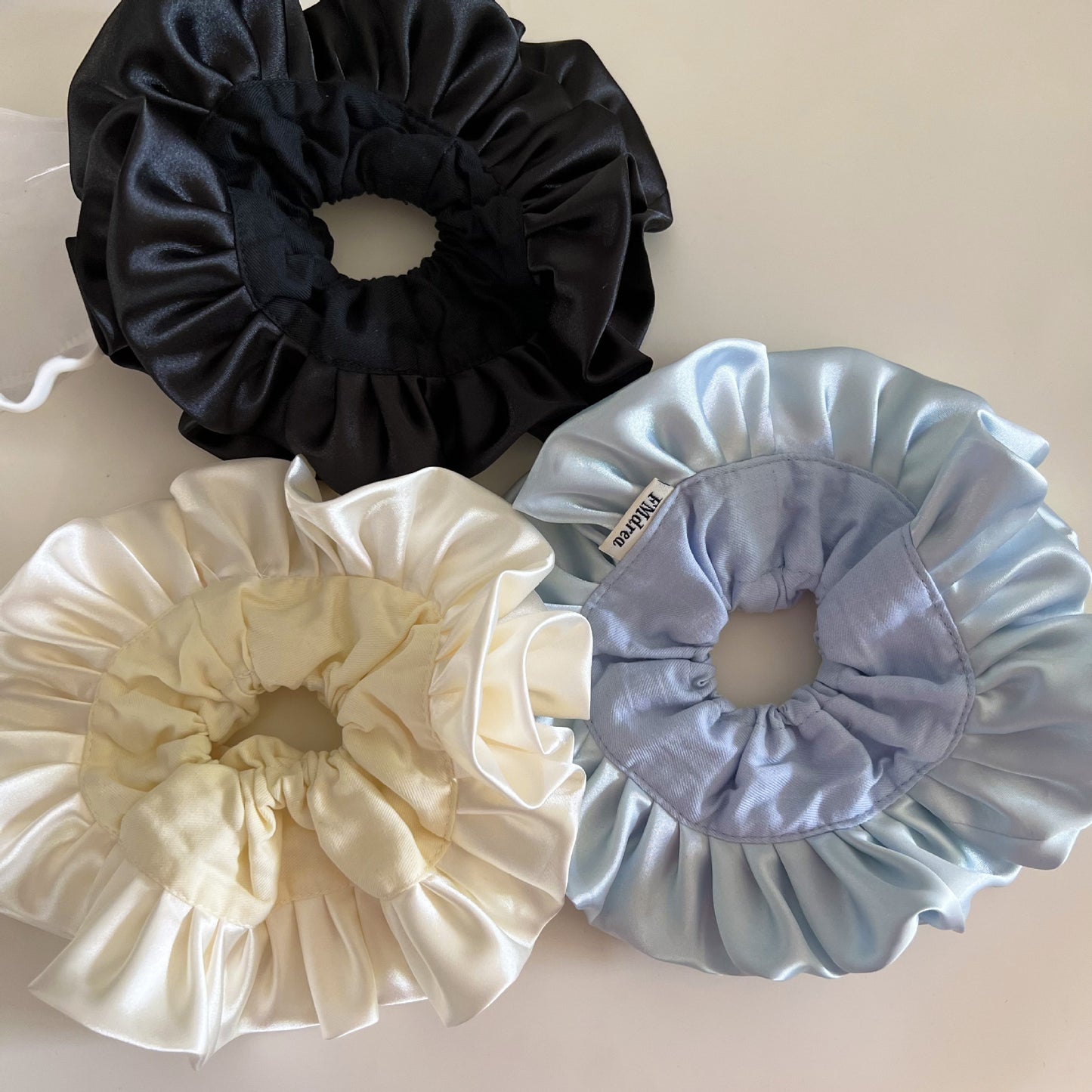 French Style Ruffle Scrunchie Hair Tie In Light Blue Cloth