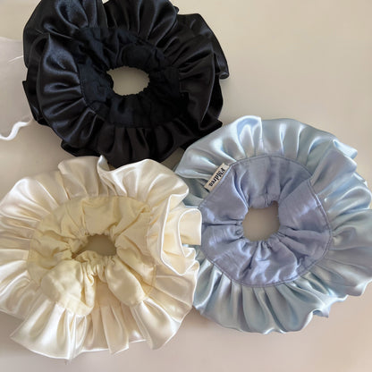 French Style Ruffle Scrunchie Hair Tie In Light Blue Cloth