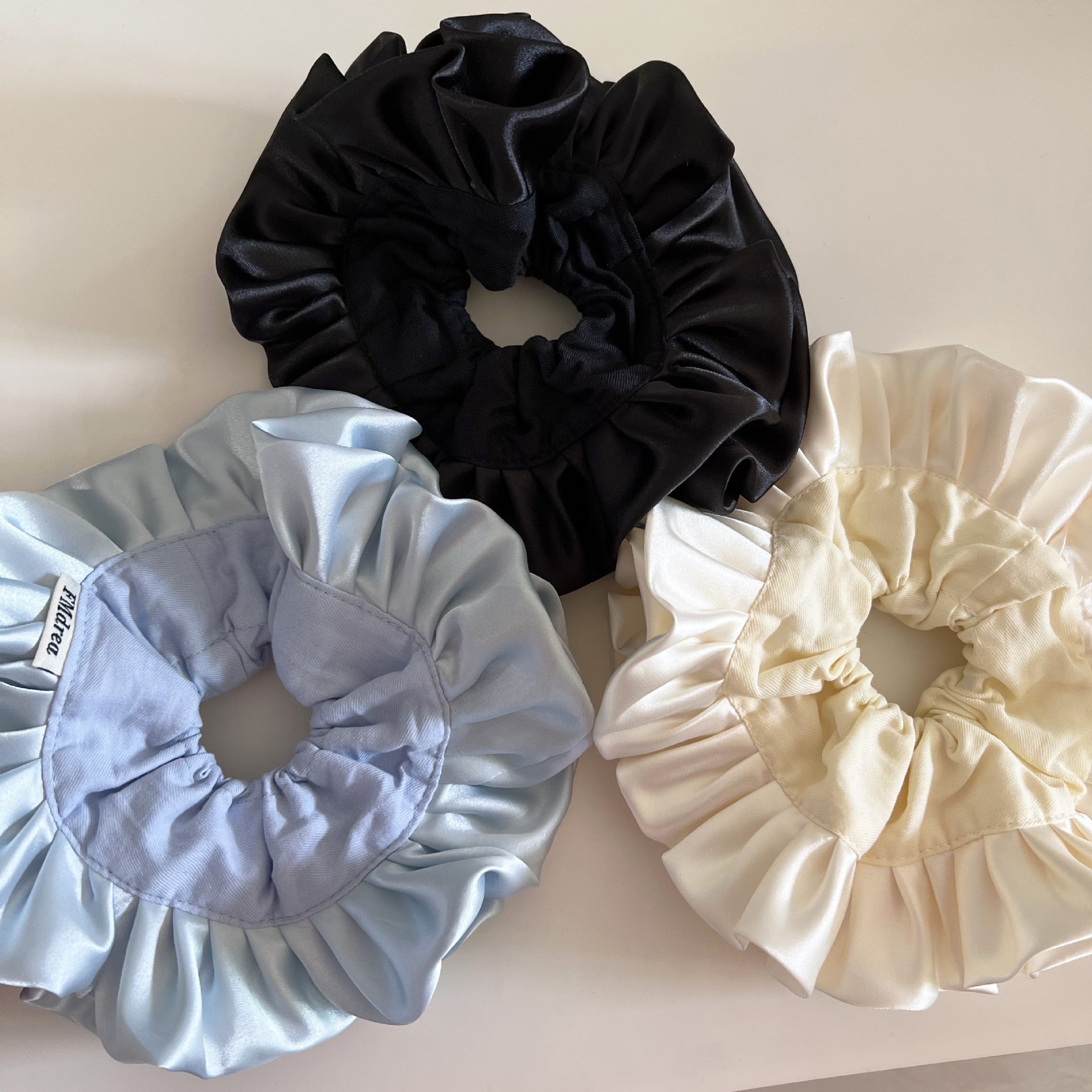 French Style Ruffle Scrunchie Hair Tie In Light Blue Cloth