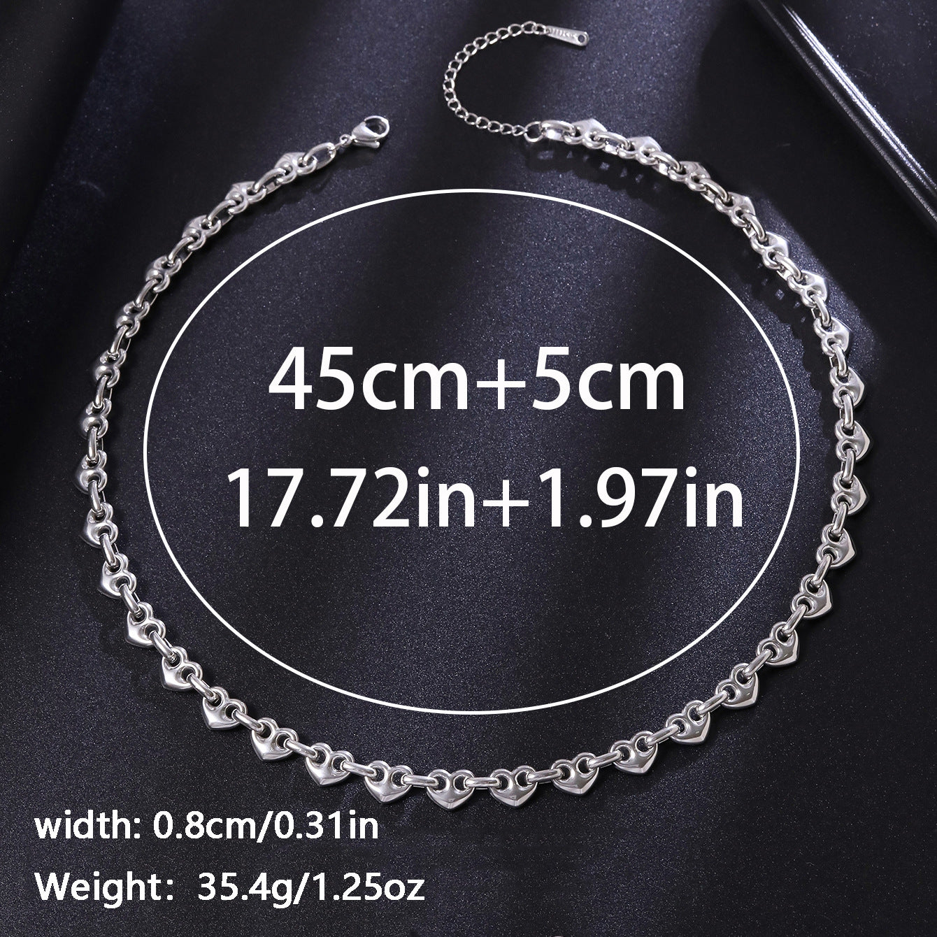 Handmade Heart Shape Jewelry Set For Women In Titanium Steel With Cuban Link Chain Curb Chain