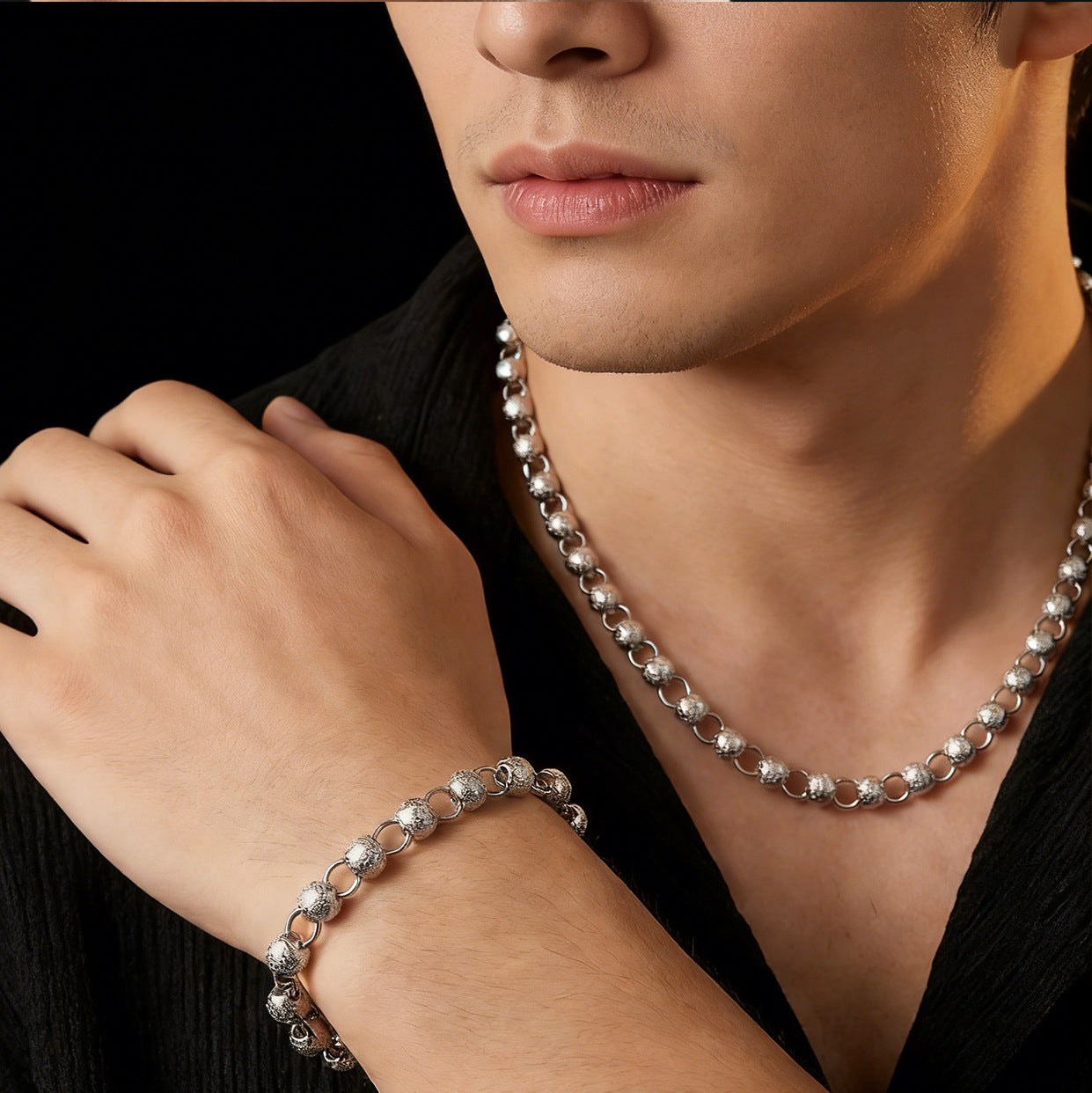 Handmade Titanium Steel Jewelry Set For Women Featuring Heart Shape Design With Cuban Link Chain Curb Chain, 1 Set