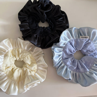 French Style Ruffle Scrunchie Hair Tie In Light Blue Cloth