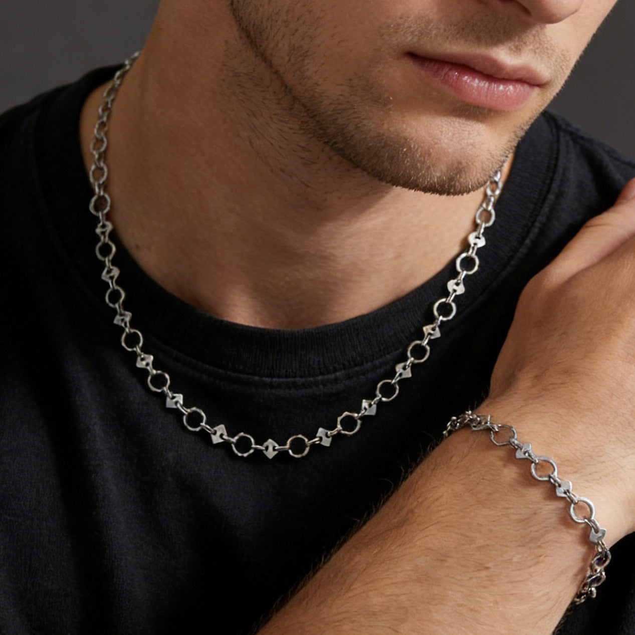 Geometric Jewelry Set For Women Featuring Waterproof Non Tarnish Titanium Steel With Cuban Link Chain Curb Chain