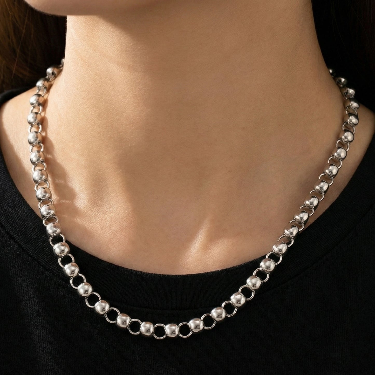 Handmade Heart Shape Jewelry Set For Women In Titanium Steel With Cuban Link Chain Curb Chain, 1 Set