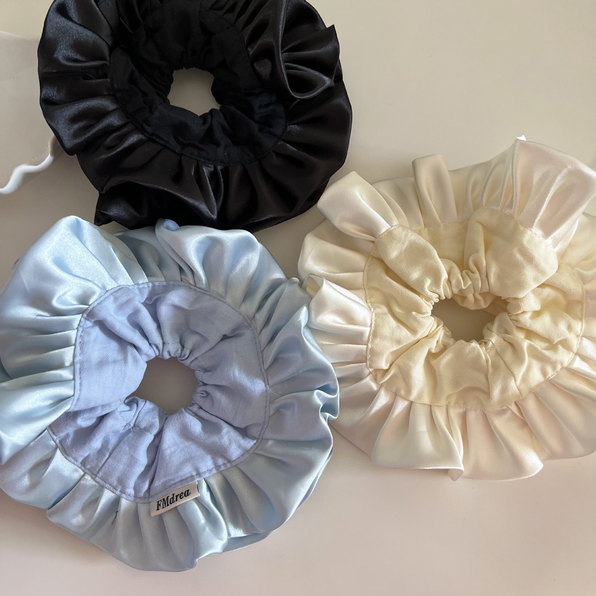 French Style Ruffle Scrunchie Hair Tie In Light Blue Cloth