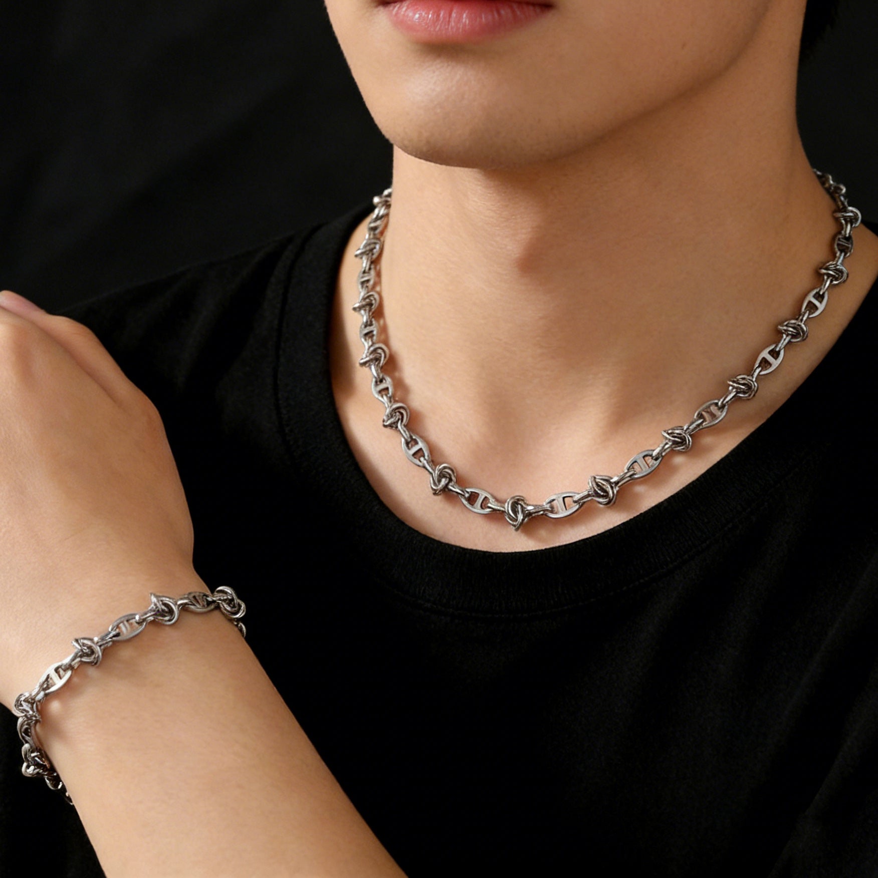 Handmade Titanium Steel Heart Shape Bracelets For Women With Cuban Link Chain Curb Chain Jewelry Set