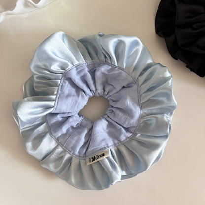 French Style Ruffle Scrunchie Hair Tie In Light Blue Cloth