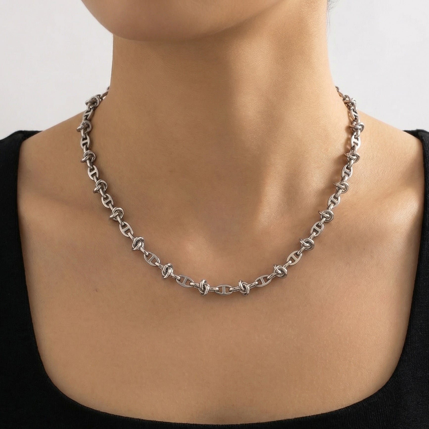 Handmade Titanium Steel Heart Shape Bracelets For Women With Cuban Link Chain Curb Chain Jewelry Set