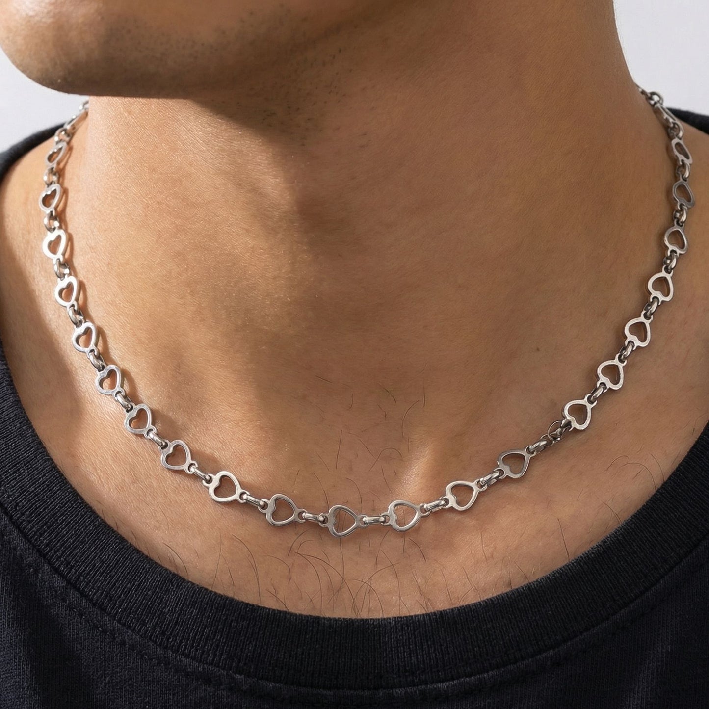 Handmade Heart Shape Jewelry Set For Unisex Featuring Titanium Steel With Cuban Link Chain Curb Chain