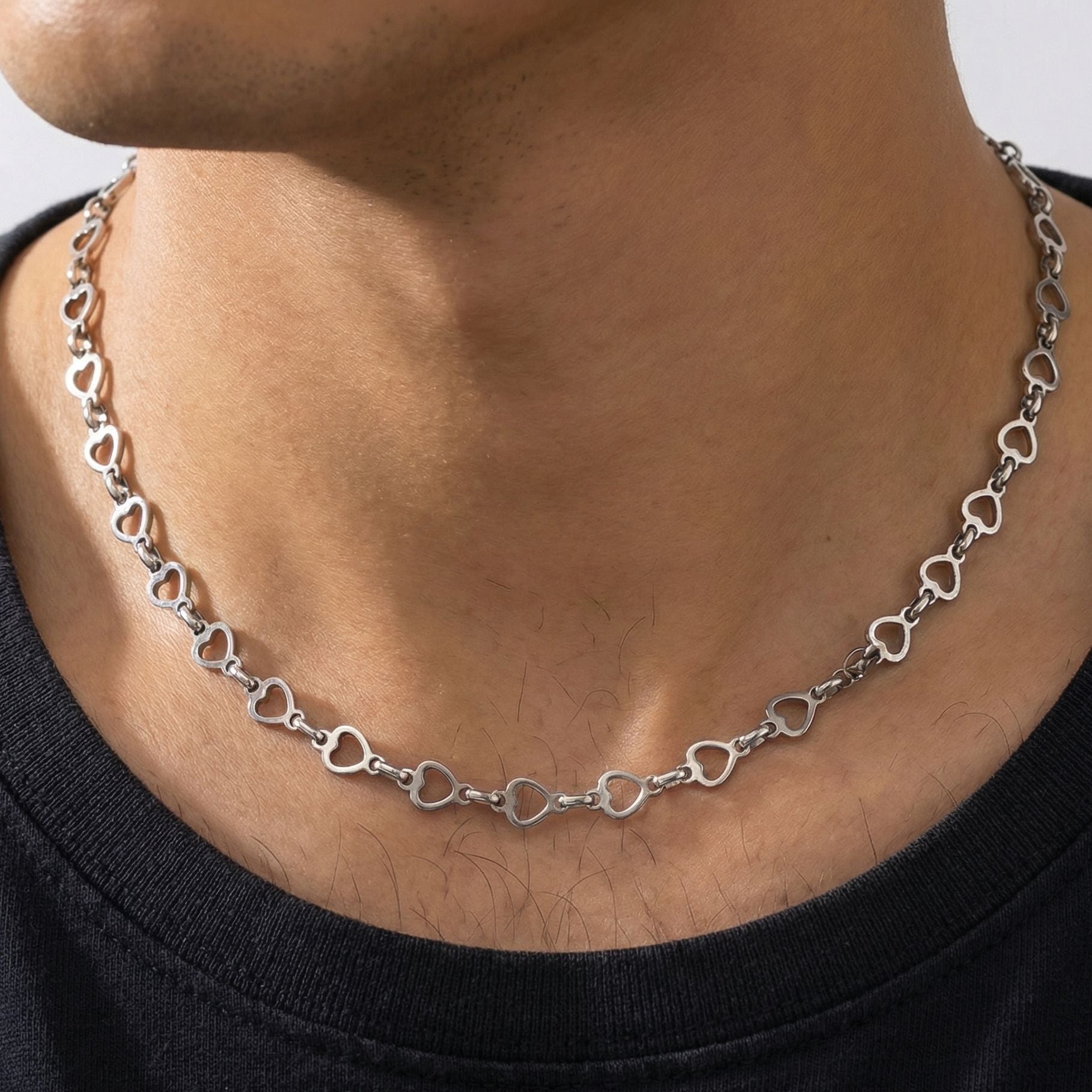 Handmade Heart Shape Jewelry Set For Unisex Featuring Titanium Steel With Cuban Link Chain Curb Chain