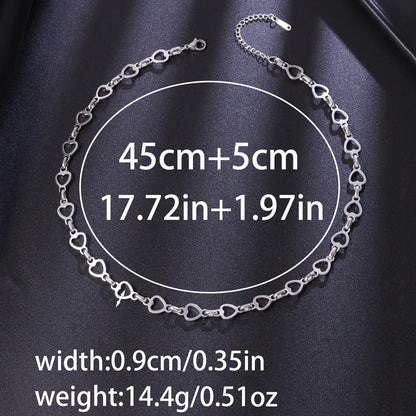 Handmade Heart Shape Jewelry Set For Unisex Featuring Titanium Steel With Cuban Link Chain Curb Chain