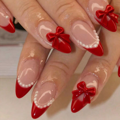 French Style Bow Tie Nail Tips For Elegant Manicure