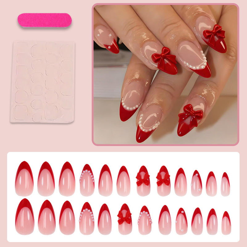 French Style Bow Tie Nail Tips For Elegant Manicure