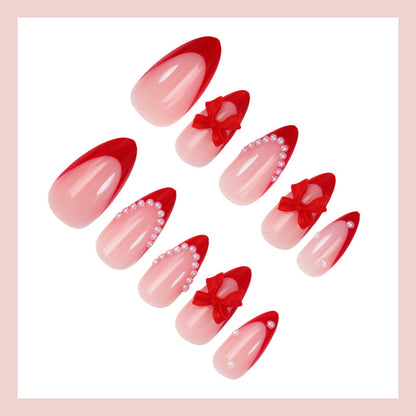 French Style Bow Tie Nail Tips For Elegant Manicure