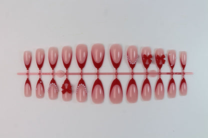 French Style Bow Tie Nail Tips For Elegant Manicure