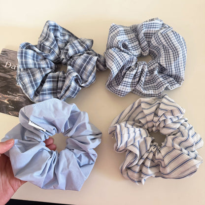 Plaid New Style Cloth Checkered Scrunchies In Light Blue Hair Tie