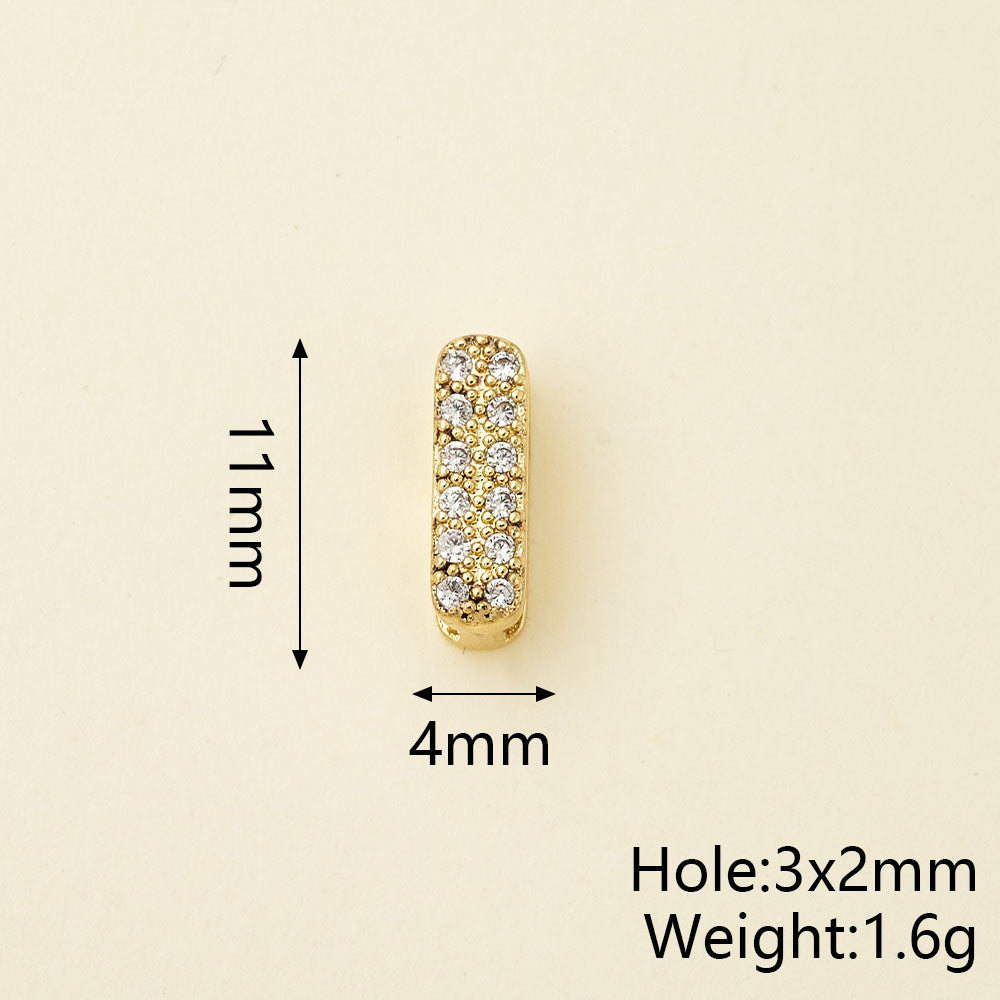 Smooth Letter Bead With 18K Real Gold Plated Copper Featuring Zircon Inlay, Electroplated Finish, 1 Pc Package