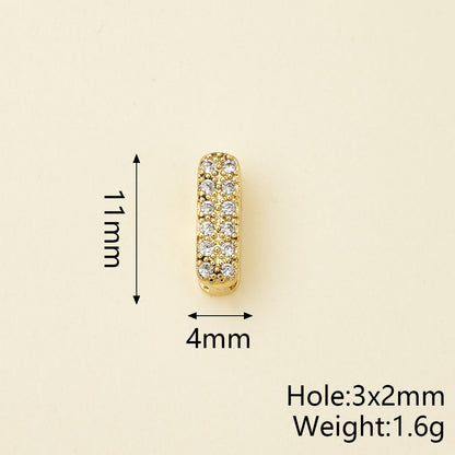 Smooth Letter Bead With 18K Real Gold Plated Copper Featuring Zircon Inlay, Electroplated Finish, 1 Pc Package