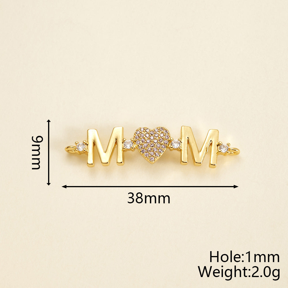 Letter Pendant 18K Gold Plated Copper With Zircon, 0.05-0.08µm Thickness, 1 Pc